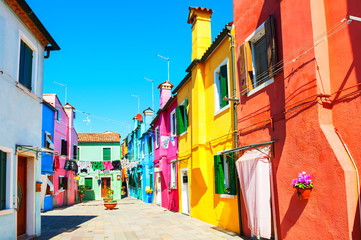 Fototapeta na wymiar Colorful houses in Burano island near Venice, Italy