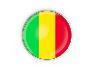 Fototapeta premium Flag of mali, round icon with metal frame