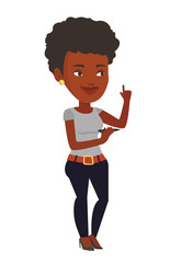 School teacher or student pointing finger up.