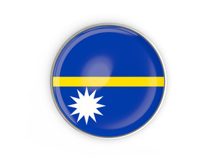 Flag of nauru, round icon with metal frame