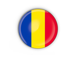 Fototapeta premium Flag of romania, round icon with metal frame