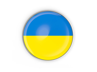 Flag of ukraine, round icon with metal frame