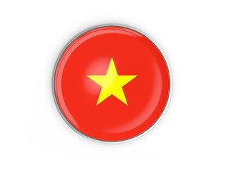 Flag of vietnam, round icon with metal frame