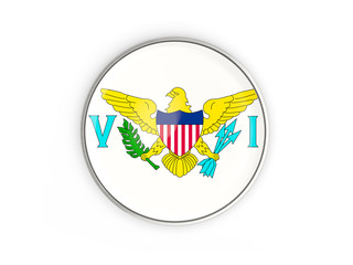 Flag of virgin islands us, round icon with metal frame