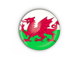 Flag of wales, round icon with metal frame