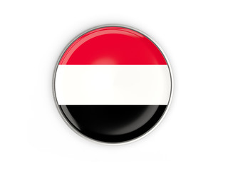 Flag of yemen, round icon with metal frame