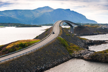 Storseisundet bridge, the main attraction of the Atlantic road. Norway. The county of More og Romsdal. - 132090824