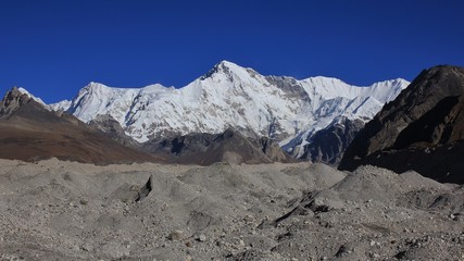 Mount Cho Oyu and moraine of the Ngozumpa glacier