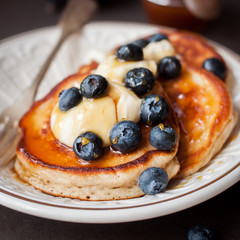 Pancakes with Mascarpone, Honey and Blueberries