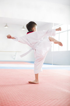 Cute boy practicing Tae Kwon Do