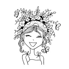 Portrait of Cute Drawing Girl . Sketchy style.