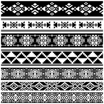 African and mexican aztec american tribal vector borders, frame patterns