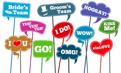 Funny weddings phrases, brides team vector photo props © MicroOne
