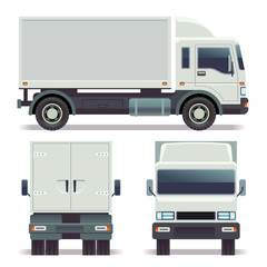 Small truck front, back and side view for cargo transportation. vector template corporate identity