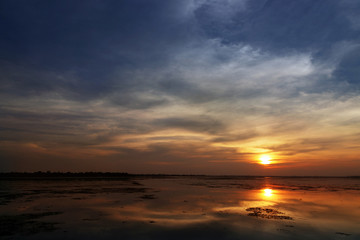 Fototapeta na wymiar Reservoir landscape at sunset