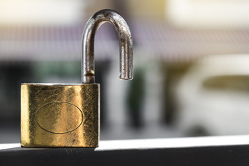 Padlock on blur house background