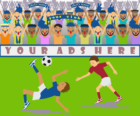 Illustration of a soccer match in a flat design style. Vector eps10