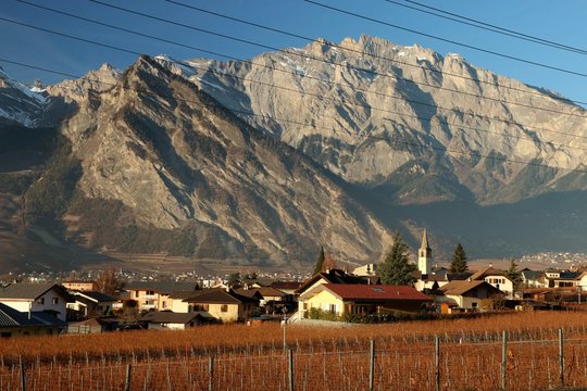 church of Riddes, Swiss mountain 
