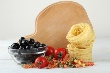 Blackboard menu with food on a light background.