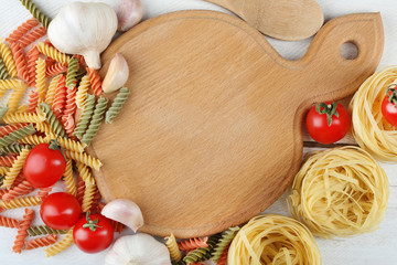 Blackboard menu with food on a light background.