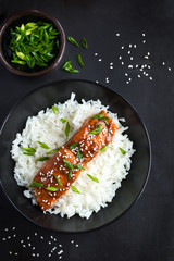 teriyaki salmon and  rice