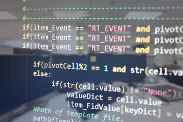 Software developer programming code. Abstract computer script co
