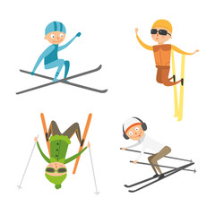 Skiing people tricks vector illustration.