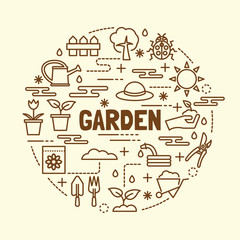 garden minimal thin line icons set