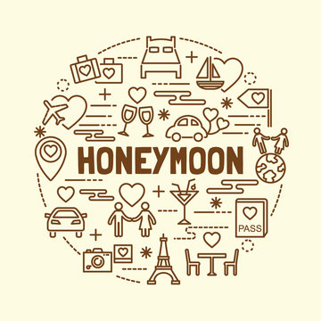 honeymoon minimal thin line icons set