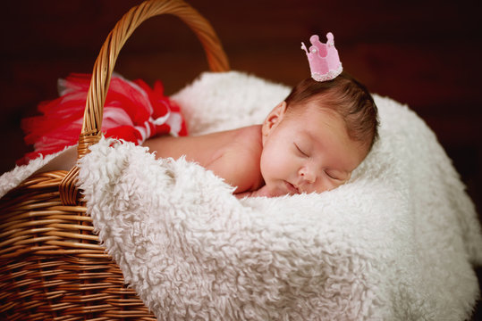 cute newborn baby in the basket