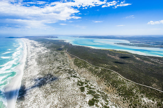 Aerial view of the sixteen mile beach and the Langebaan Lagoon 