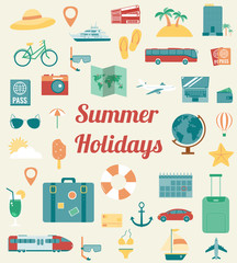 Travel Icons Set. Flat design style. Vector