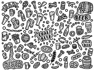 set of hand drawn beer doodles