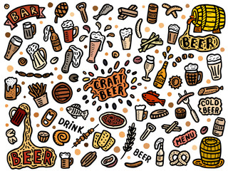 set of hand drawn beer doodles