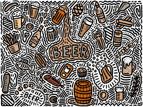 beer background in doodle style