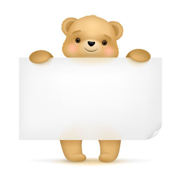 Cute Teddy Bear Holding Banner