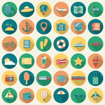 Travel Icons Set. Flat design style. Vector