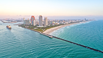 Miami Beach Florida Government Cut and Skyscrapers Aerial