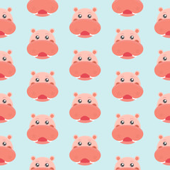  Pattern with cute cartoon hippopotamus.

