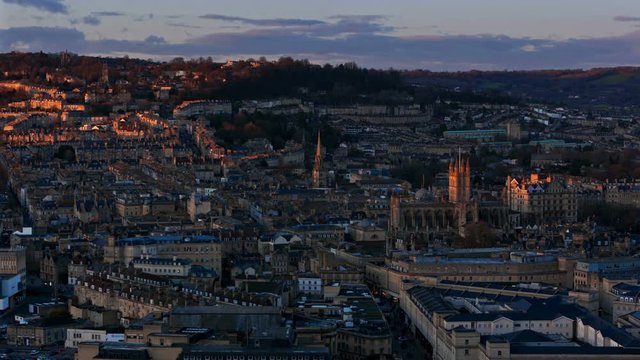 Time lapse of the sun setting over the City of Bath in the West of England, UK