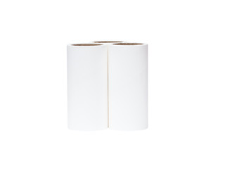 three white paper tubes on white background