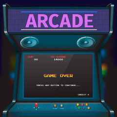 Retro arcade game machine. Vector illustration. - obrazy, fototapety, plakaty