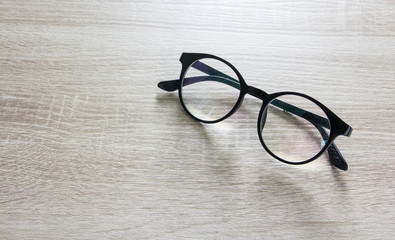 Glasses on wooden table
