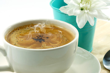 Close up coffee in the morning time.