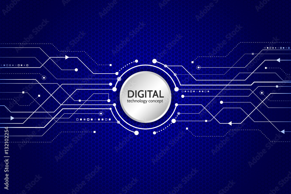 Poster Hi-tech computer digital technology. Abstract technology communication concept. 
Background with various technological elements. Vector eps10