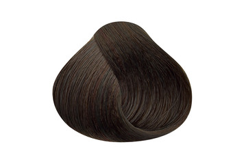 Lock of dark auburn brown hair color sample, rounded shape, isolated on white background, clipping path included