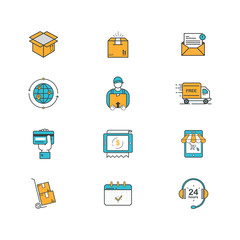Set of delivery, online shopping and e-commerce icons. Flat design vector illustration.
