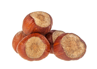 Hazelnuts on a white background