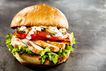 Tasty chicken and mayonnaise salad burger