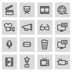 Vector line movie icons set